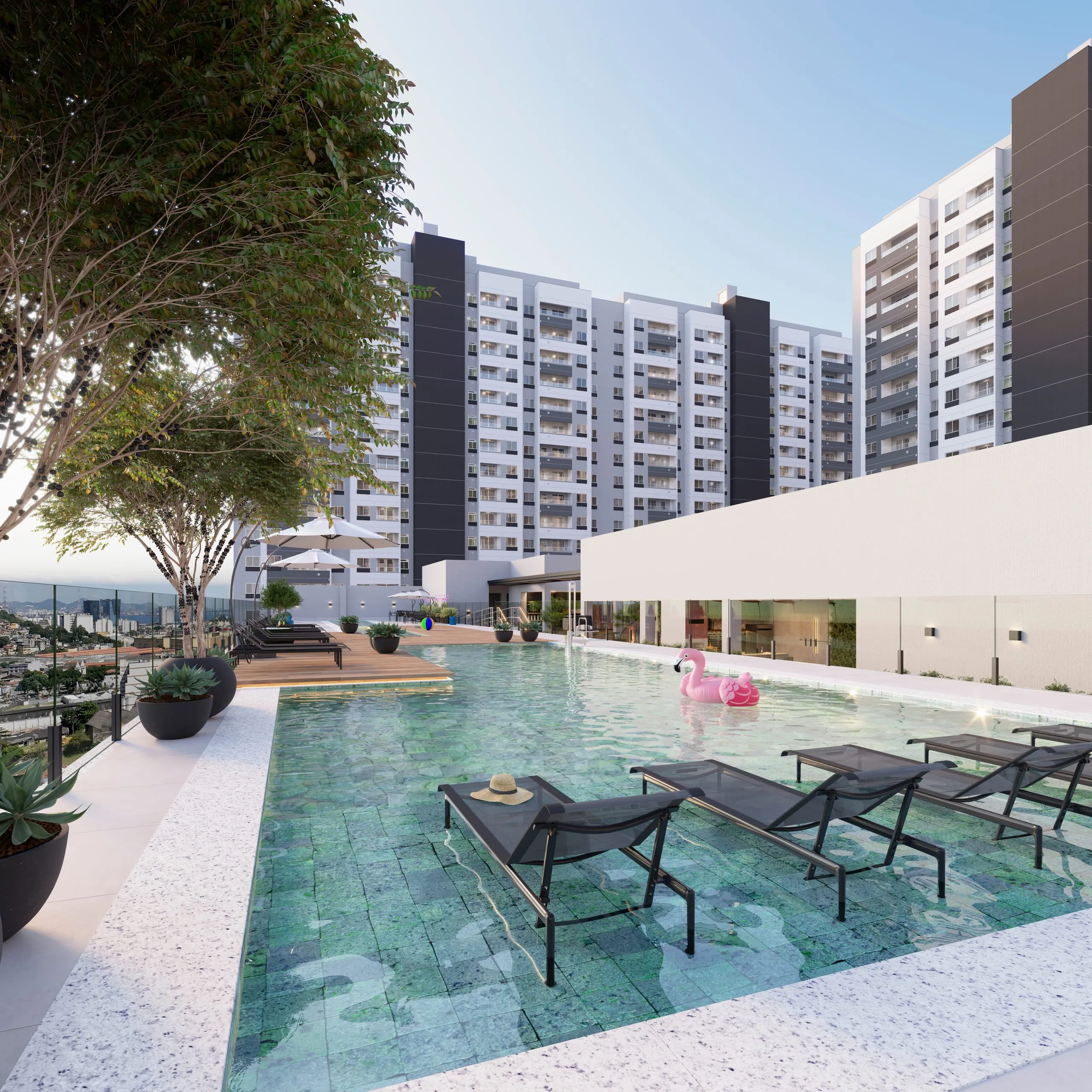 Piscina adulto com deck molhado